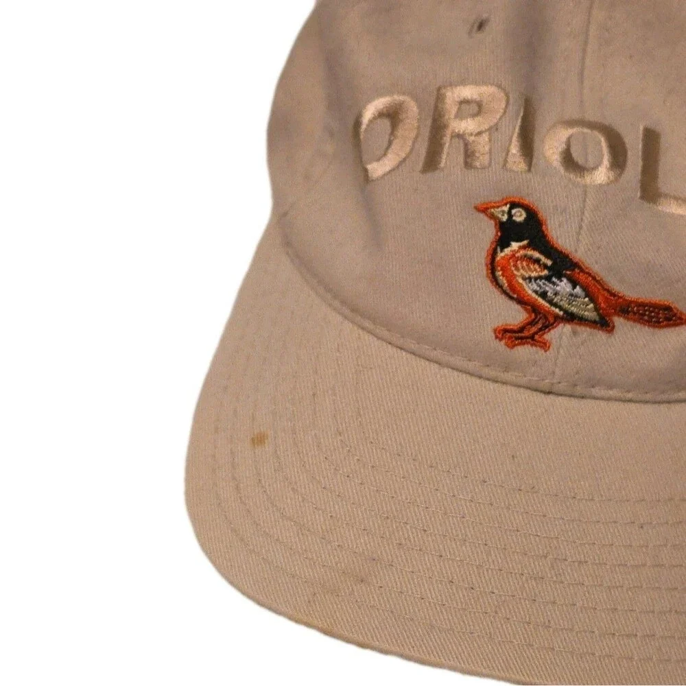 Vintage Baltimore Orioles Annco Hat Cap Khaki Tan Realistic Bird Logo 90s MLB